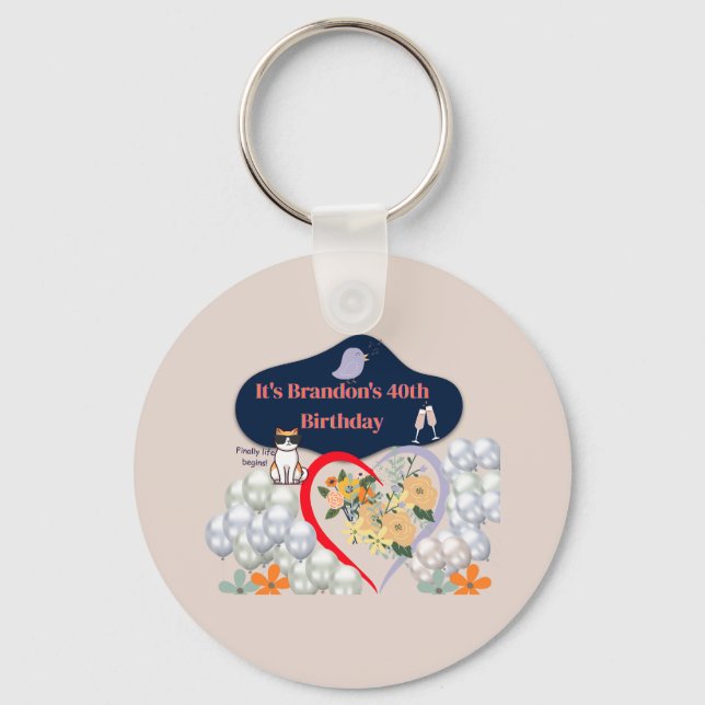 40th Birthday Personalised Keychain  (Front)