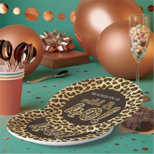 40th Birthday Personalised Leopard Foil Balloon Paper Plate
