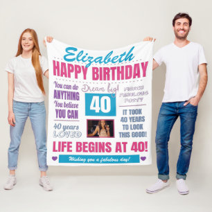 40th Birthday Personalised Photo Fleece Blanket