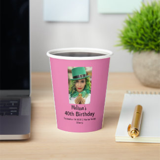 40th Birthday Personalised Photo pink Paper Cups