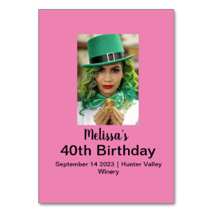 40th Birthday Personalised Photo pink Table Number
