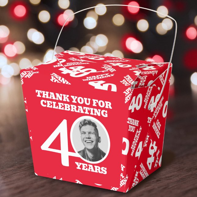 40th birthday personalised photo white red favour box (Creator Uploaded)