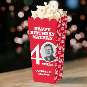 40th birthday personalised photo white red popcorn favour box