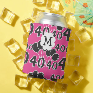 40th Birthday Personalised PINK BLACK Monogram Can Cooler