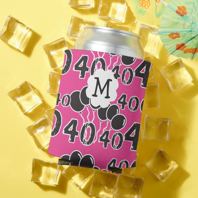 40th Birthday Personalised PINK BLACK Monogram Can Cooler (In Situ Summer)