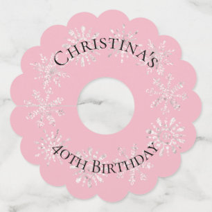 40th Birthday Personalised with Snowflakes Wine Glass Tag