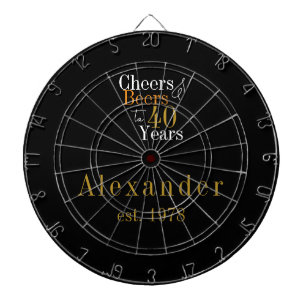 40th Birthday Personalized Cheers Beers Black Gold Dartboard