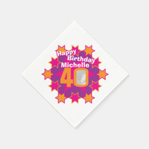 40th birthday photo and name pink star napkins