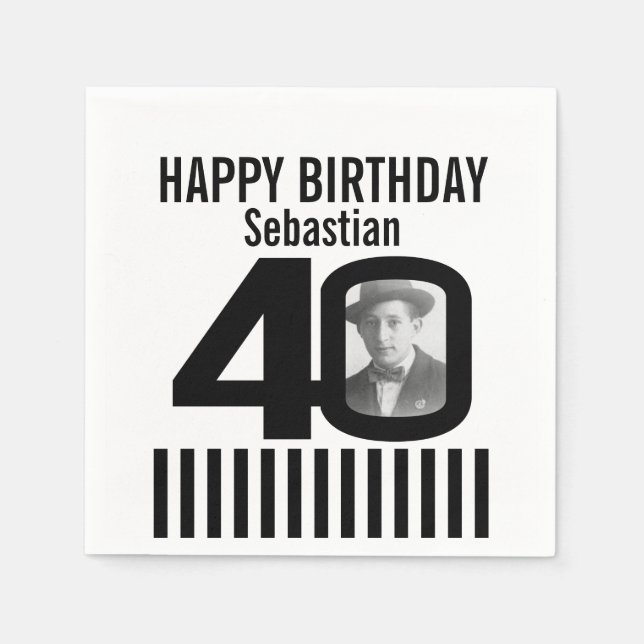 40th birthday photo black stripe photo napkins (Front)