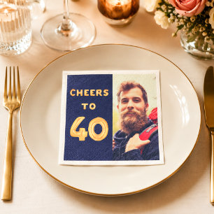 40th birthday photo blue gold balloons cheers napkin