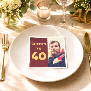 40th birthday photo burgundy gold balloons cheers napkin