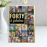 40th Birthday Photo Collage Black and Gold Foil Greeting Card<br><div class="desc">Say Forty & Fabulous with a luxury gold foil 40th Birthday Photo Card with custom pictures and personalised birthday greeting inside. The photo template is set up to create a cool photo collage with 17 of your favourite photos, displayed as 16 square and 1 vertical portrait pics. If you have...</div>