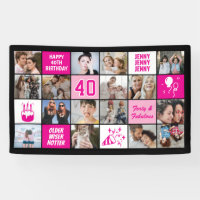 40th Birthday Photo Collage Custom Pink Black