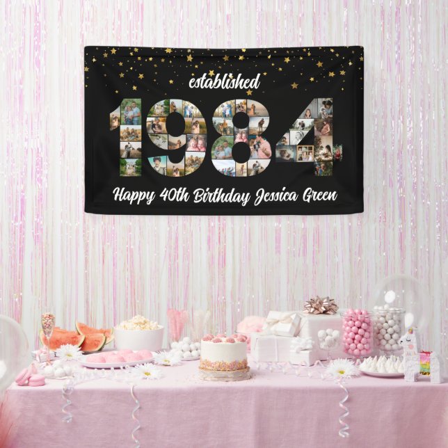 40th birthday Photo Collage established 1984 Banner (Party)