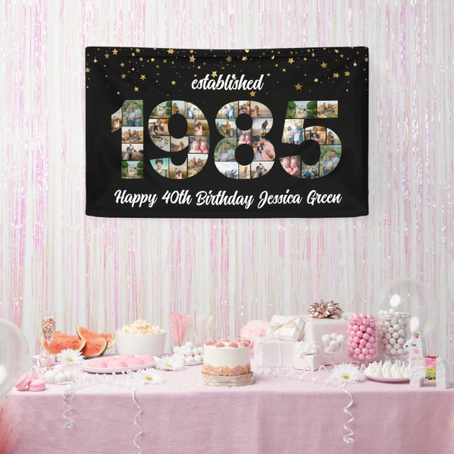 40th birthday Photo Collage established 1985 Banner (Party)