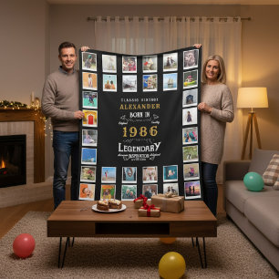 40th Birthday Photo Collage Son Or Husband Fleece Blanket