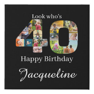 40th birthday Photo Collage Template Faux Canvas Print