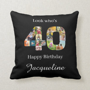40th birthday Photo Collage Template Throw Pillow