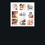 40th birthday photo collage white monogram canvas print<br><div class="desc">A unique 40th birthday gift or keepsake, celebrating her life with a collage of 8 of your photos. Add images of her family, friends, pets, hobbies or dream travel destination. Personalise and add a name, age 40 and a date. Grey and black coloured letters. A chic white background. This canvas...</div>