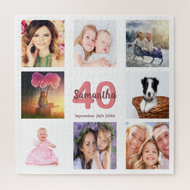 40th birthday photo collage woman white jigsaw puzzle (Vertical)