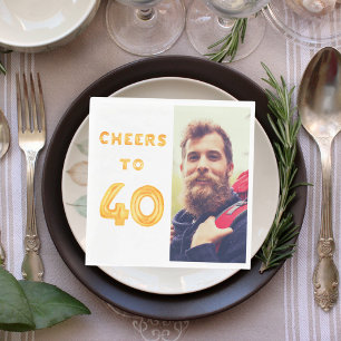 40th birthday photo gold balloons cheers luncheon napkin