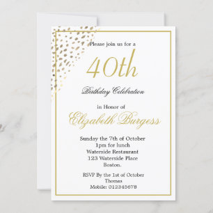 40th Birthday Photo Gold Elegant Invitation