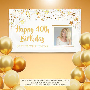 40th Birthday Photo Gold Stars Personalised Banner
