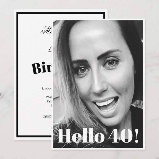 40th Birthday Photo Modern Elegant Invitation (Front/Back)