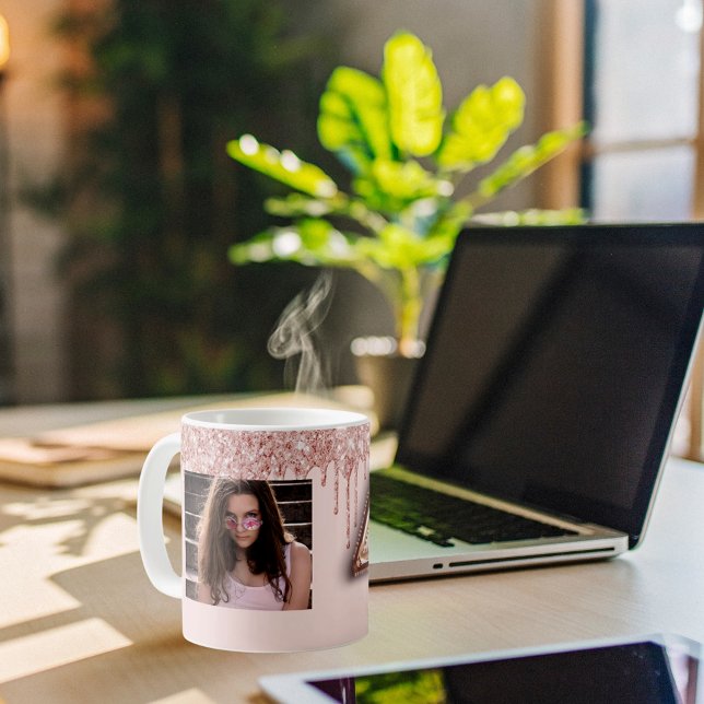 40th birthday photo rose gold glitter pink balloon coffee mug (Creator Uploaded)
