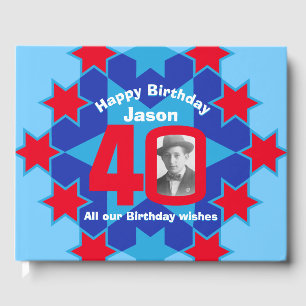 40th birthday photo star red blue guest book