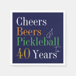 40th Birthday Pickleball Cheers Beers Blue Napkin