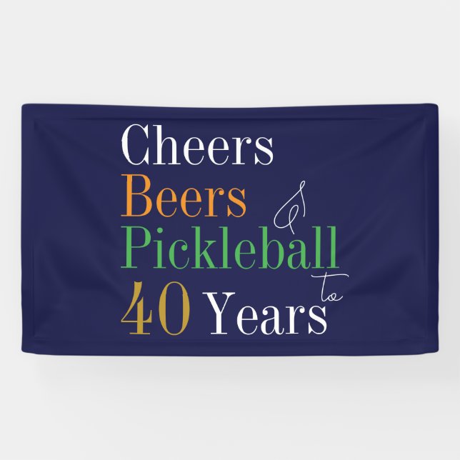 40th Birthday Pickleball Cheers Beers Blue Party Banner (Horizontal)
