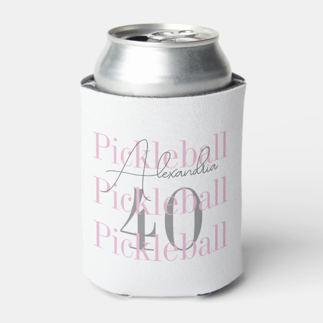 40th Birthday Pickleball Pink Party Favour Can Cooler (Can Front)