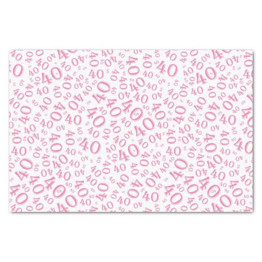 40th Birthday Pink and White Number Pattern Tissue Paper Zazzle.co.uk