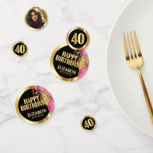 40th Birthday - Pink, Black and Gold - Photo Confetti