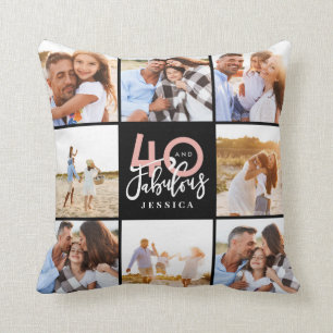 40th birthday pink black photo collage birthday cushion