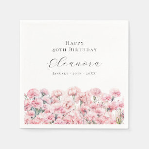 40th Birthday Pink Carnation January Birth Flower Napkin