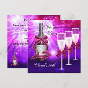 40th Birthday Pink Champagne Glasses Invitation