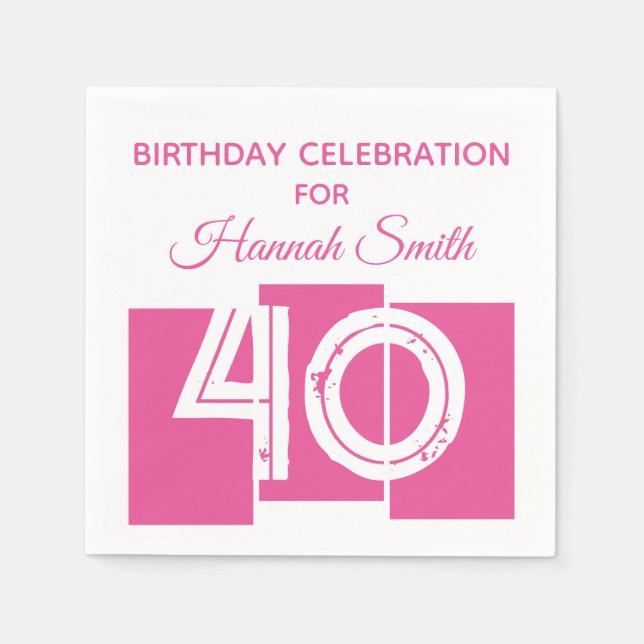 40th Birthday PINK Custom Celebrate Paper Napkins (Front)