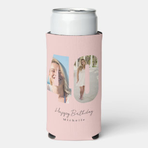 40th Birthday Pink Custom Photo Seltzer Can Cooler