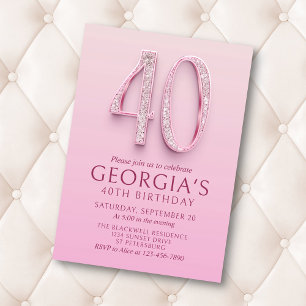 40th Birthday Pink Diamonds Invitation