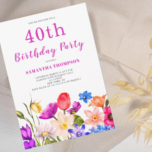40th Birthday Pink Floral  Invitation