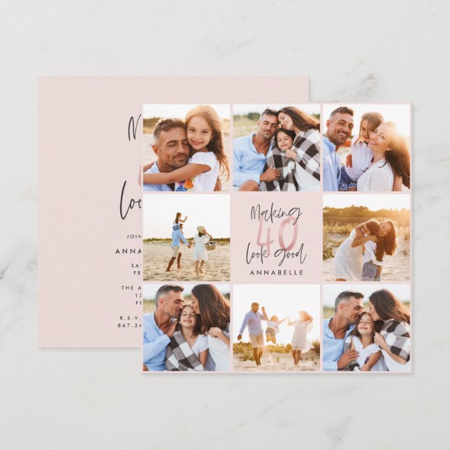 40th birthday pink girly glitter photo collage (Front/Back)