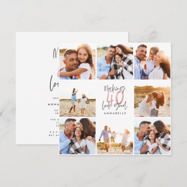 40th birthday pink girly glitter photo collage (Front/Back)