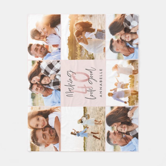 40th birthday pink girly glitter photo collage  fleece blanket (Front)