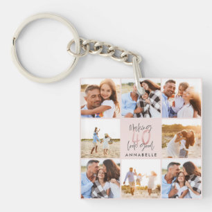 40th birthday pink girly glitter photo collage key ring
