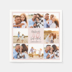 40th birthday pink girly glitter photo collage  napkin