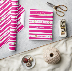 40th birthday pink gold women wrapping paper
