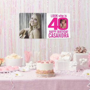 40th birthday pink look 40 custom photos small banner
