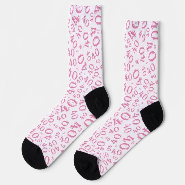 40th Birthday Pink Random Number Pattern Socks (Left)
